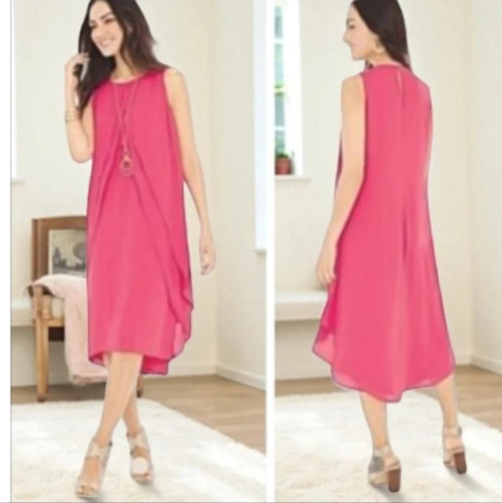 Chico's  Ellie Pink Sleeveless Layered Cascading Ruffle Midi Dress Size 4 - Picture 9 of 13